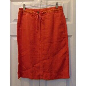 Talbots - Pure Irish Linen Skirt Womens Sz 2 Orange Zip Front w/Tie Back Pockets